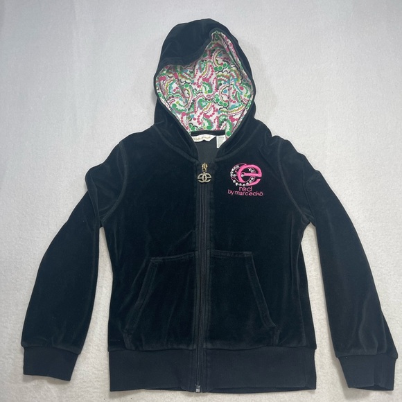 Marc Ecko Other - Marc Ecko Red by Marc Ecko Velour Zip Hoodie Black Pink Logo Girls M